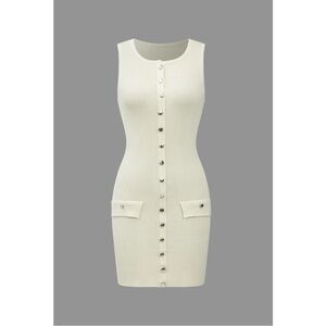 Button Front Sleeveless Ribbed Knit Mini Dress